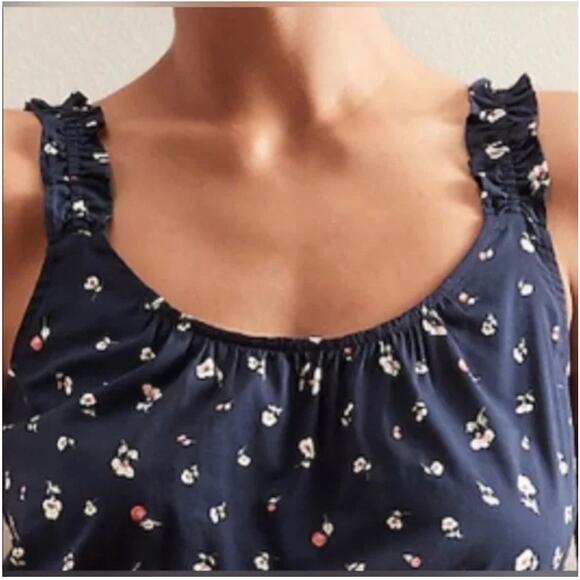Banana Republic Ruffle Fit & Flare Sleeveless Dress Womens L Preppy Navy Floral - Picture 3 of 6